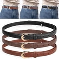 thumbnail image 4 of PULLIMORE Women's Skinny PU Leather Belt - 0.7" Thin Strap with Gold Buckle, Adjustable for Jeans & Dresses (Black), 4 of 7
