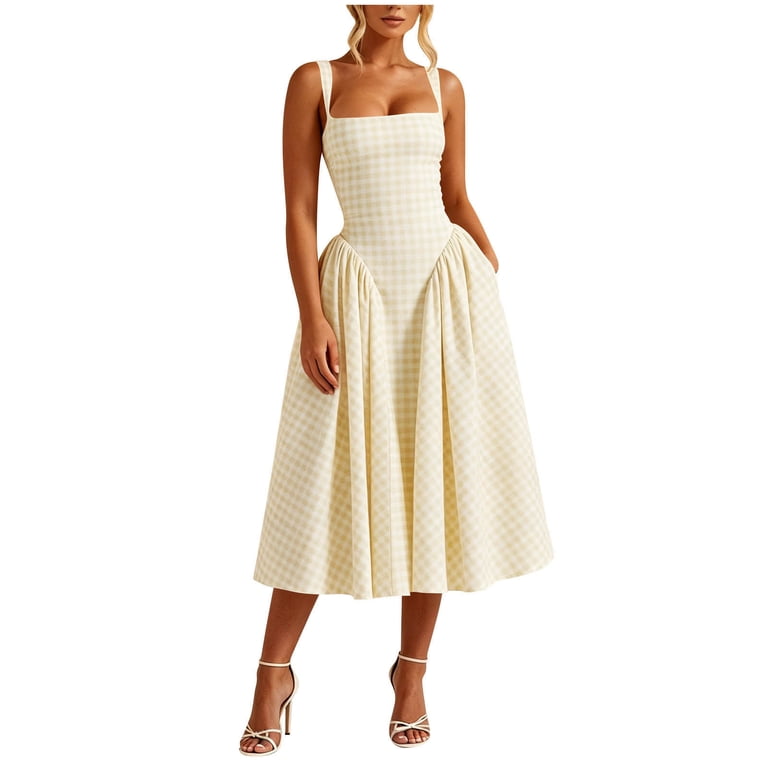 sexy dress casual neckline Ovbmpzd Wedding Guest Casual Summer Dresses for Women Maxi Cocktail Bodycon  Hot Pink Dresses Sleeveless Casual Square Neckline Dresses Dresses,L