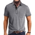 thumbnail image 2 of Men's Summer Solid Color T-shirt With A 3 Button Open Collar And Button Up Short Sleeved Top 3XL, 2 of 5