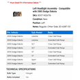 thumbnail image 2 of Left Headlight Assembly - Compatible with 2005 Dodge Dakota, 2 of 2