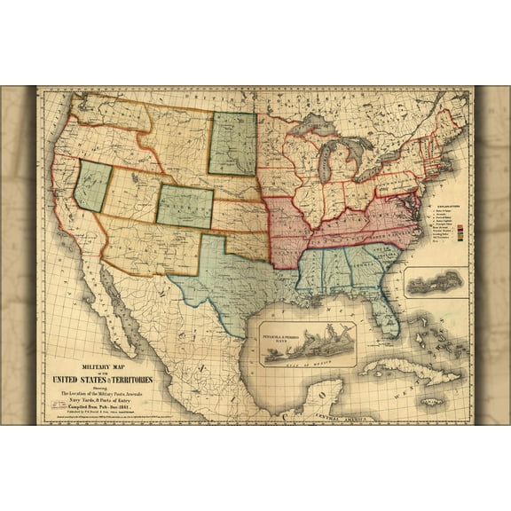 24"x36" Gallery Poster, Military map of the United States 1861 p10