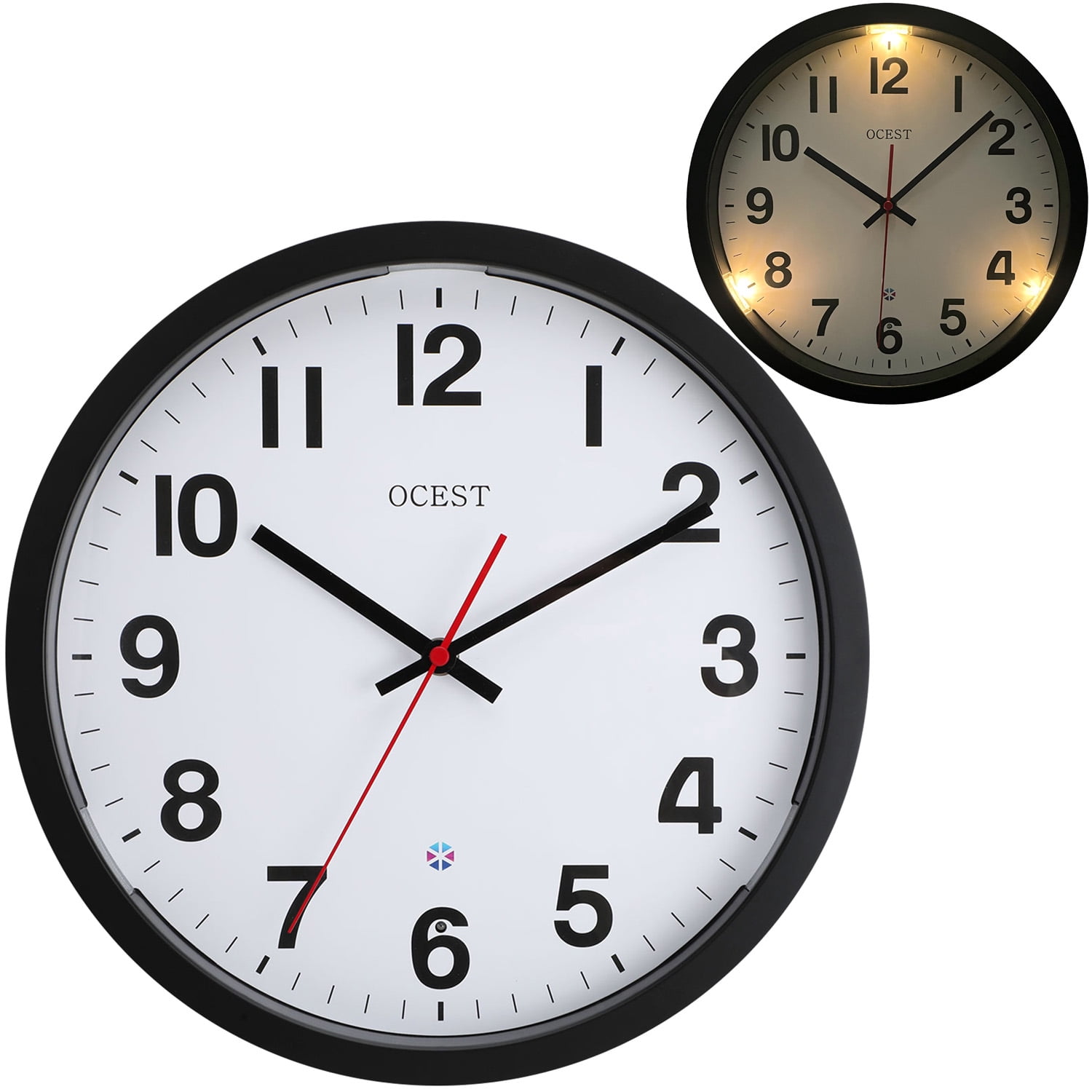 eYotto 12 Inch Silent Glow Clock with Night Light, in the Dark Wall Clock, Lighted up Wall Clock for Bedroom, Large Display Clock for Living Room Kitchen