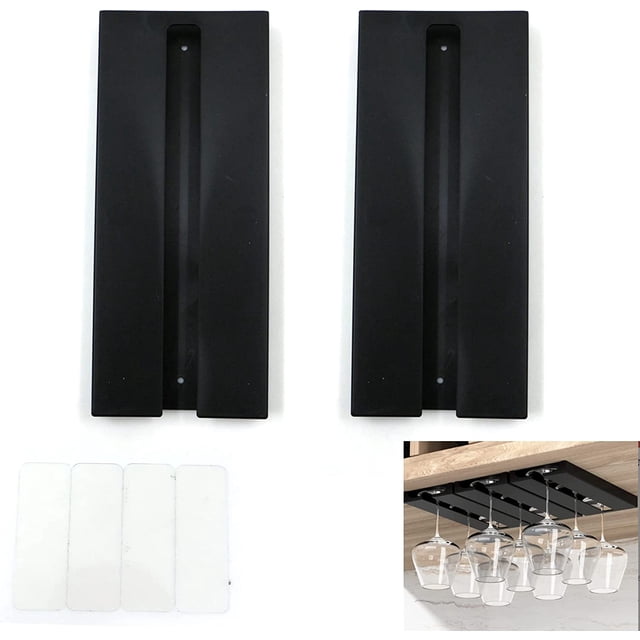 Soporte para copas de vino colgante, no requiere perforación, gran capacidad, soporte para copas colgantes, para bar, cocina, 25,3 × 11 × 2 cm (negro, 2)