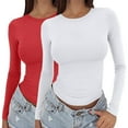 thumbnail image 2 of Gkeoshab Womens Tops 2026 New Women's Long Sleeve Fitted Pullover Tops 2 Pack Stretch Layering Shirts N L, 2 of 7