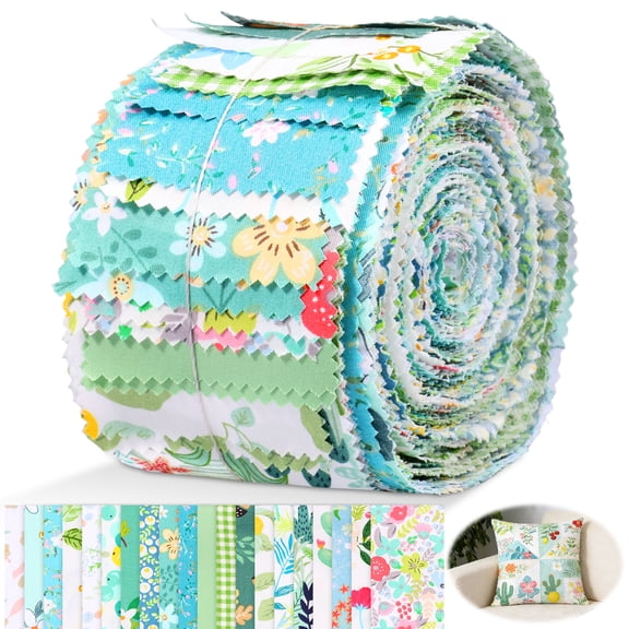 Ikoopy 40Pcs Jelly Roll Fabric Strip Set Cotton Floral Print Pre Cut Quilting Strip Quilting and Sewing Patchwork Roll for DIY Crafts
