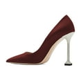 thumbnail image 2 of XYD Women Classic Rhinestone Studded Stiletto High Heel Pumps Slip On Pointed Closed Toe Satin Elegant Parties Shoes Size 10.5 Dark Red, 2 of 4
