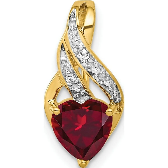 10K Yellow Gold Diamond And Created Ruby Polished Heart Pendant - Jbsp