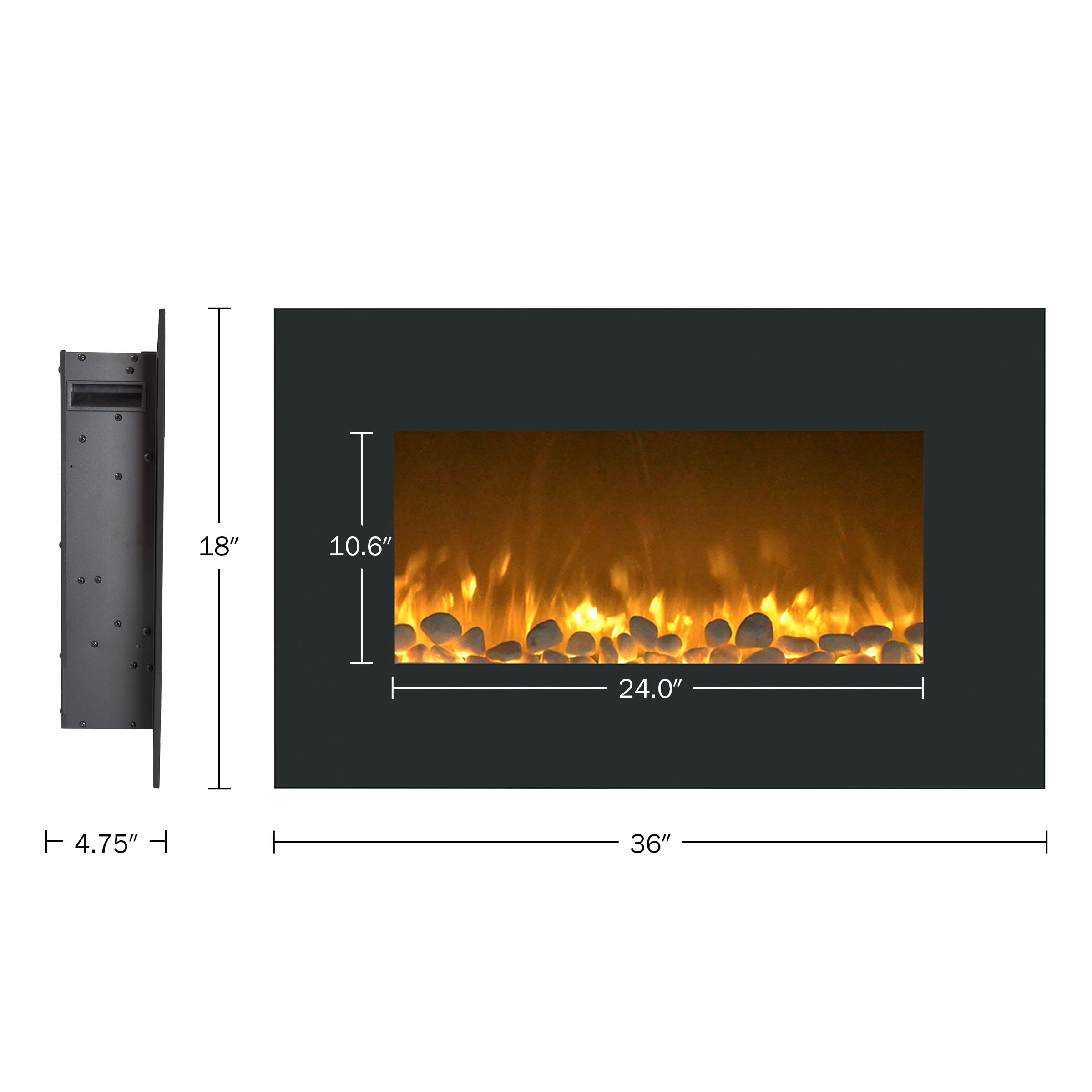 Northwest 36-inch Wall-Mount Modern Electric Fireplace with Remote, Black