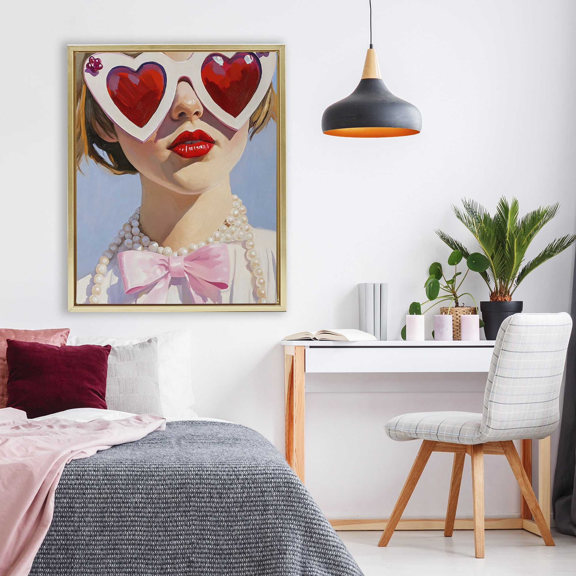 Stupell Industries Romantic Red Heart Glasses Gold Framed Floater Canvas Wall Art, design by The Prints Vibe
