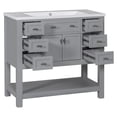 thumbnail image 3 of 36 inch Bathroom Vanity with Sink, Bathroom Vanities with Storage Cabinet and 6 Drawers, Built-in Solft Closing Door, Freestanding Bathroom Sink Cabinet, Bathroom Vanity Cabinet for Bathroom, Grey, 3 of 9