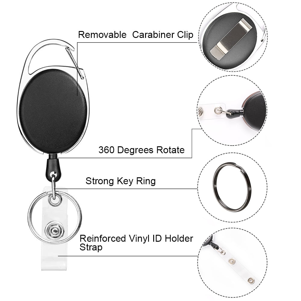 GOGO 100 Pcs Retractable Badge Holder Reel with Claw Clasp and Clip for ID Card Key Keychain Carabiner Holders