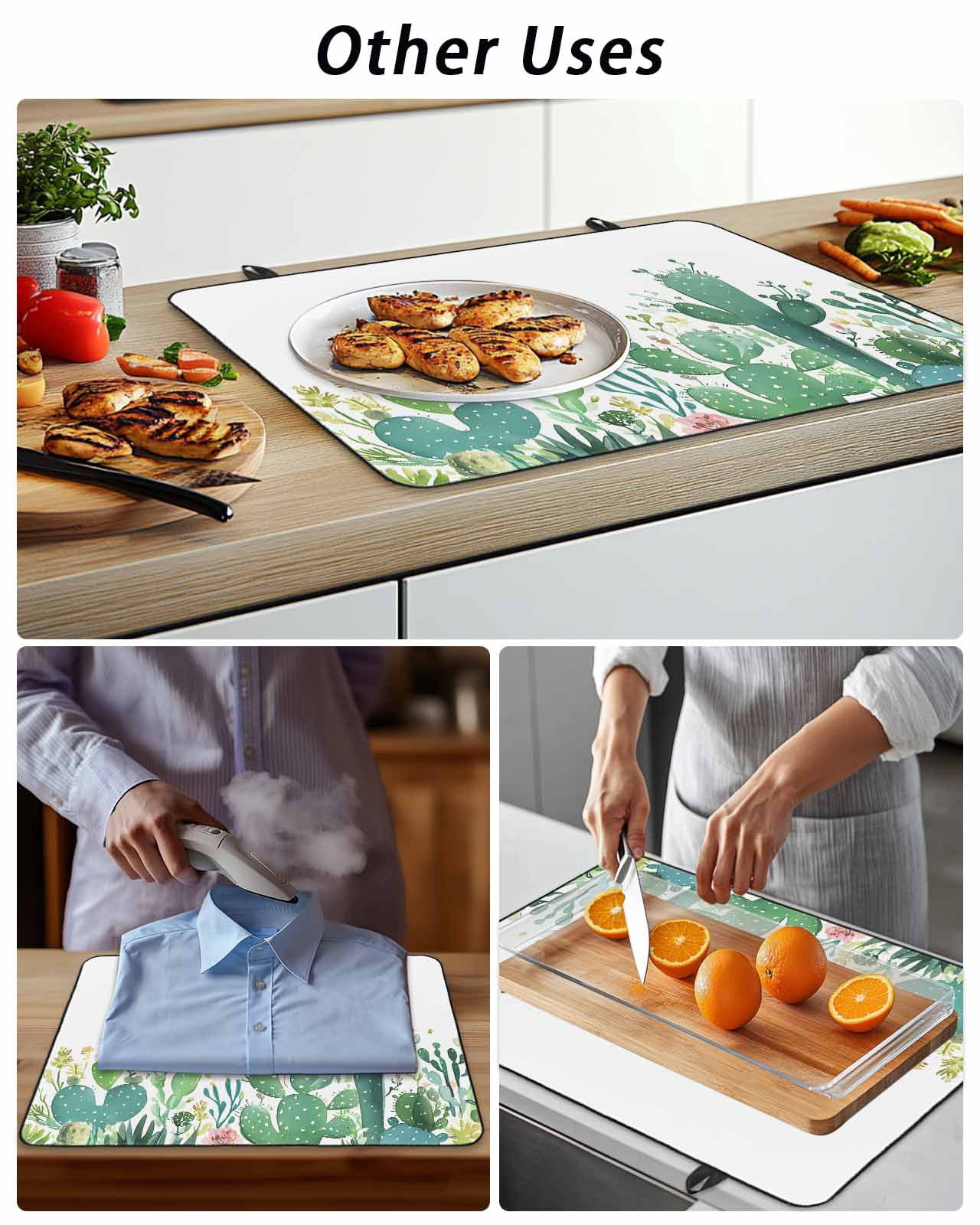 Stove Top Covers for Electric Stove 24x21 Inches, Tropical Cactus Heat Insulation Fireproof Glass Cooktop Protector, Summer Green Botanical Multipurpose Countertop Stovetop Cover for Kitchen