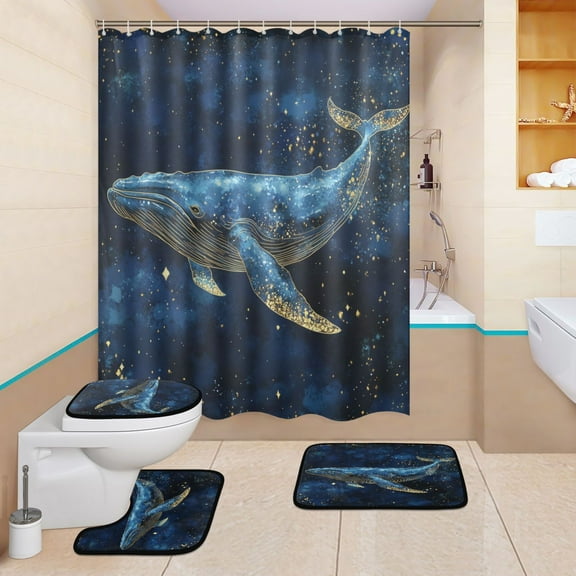 BZSMCE 4PCS Cosmic Blue Shower Curtain Set Bathroom Decorative Set