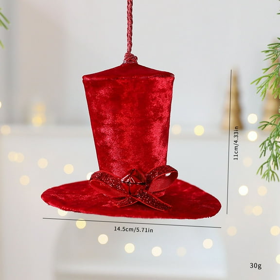 Velvet Top Hat Christmas Tree Ornament with Bow Hanging Decoration for Holiday Party Home Decor Gift