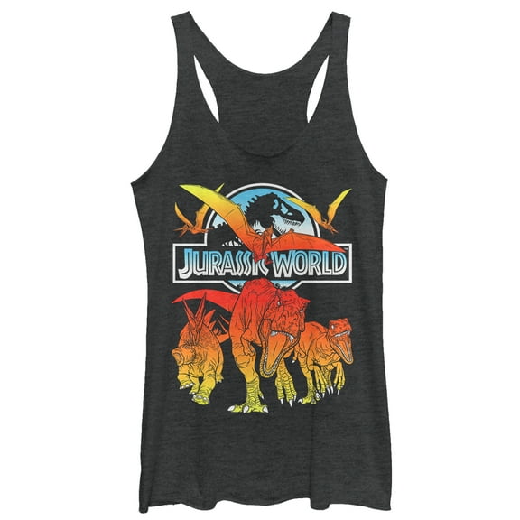 Women's Jurassic World: Fallen Kingdom Fire Dinosaurs Racerback Tank Top Black Heather Medium