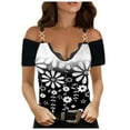 thumbnail image 1 of Blusa túnica de manga corta con cuello en V suelta con estampado floral roto para mujer Fridja  hj3806, 1 of 7
