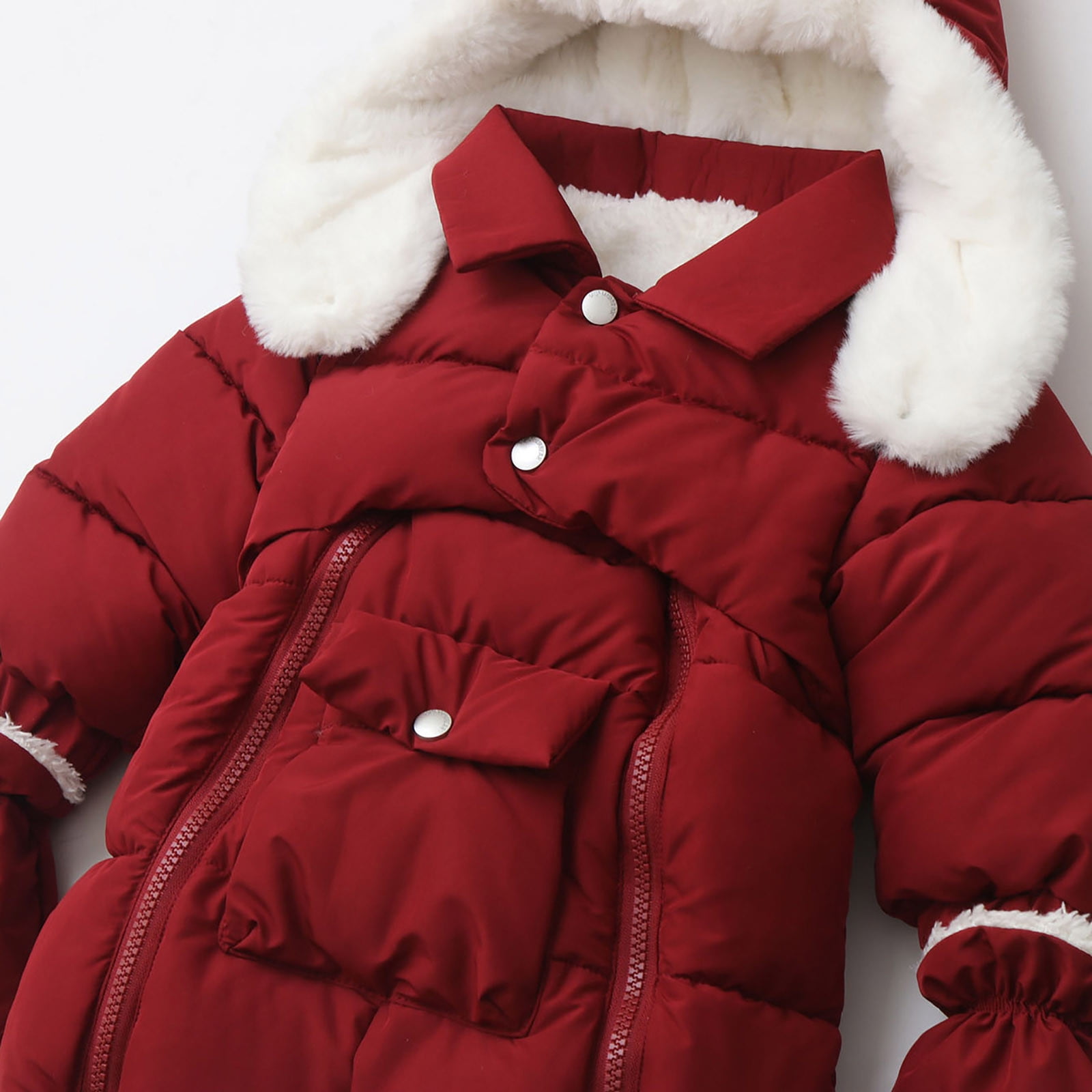 Winter Warm Bodysuit Solid Cute Bear Hooded Puffer Romper Boys Girls Snowsuit One Piece Jumpsuit