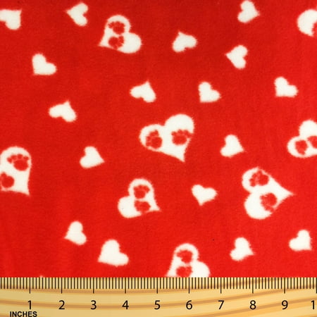 Fleece Polyester SHASON TEXTILE (2 Yards cut) POLAR FLEECE FABRIC 100% POLYESTER ANTI-PILL, New Valentines Hearts And Paws, 2 Yards Cut ()