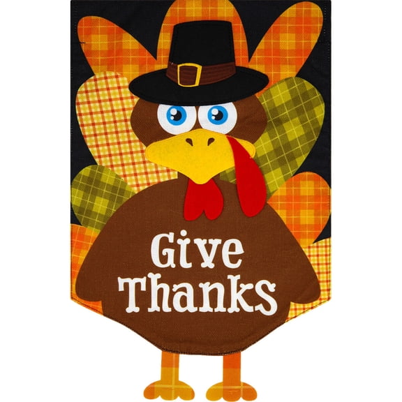 Briarwood Lane Thanksgiving House Flag 40x28 For Outdoor Give Thanks Turkey Burlap For Thanksgiving House Flag