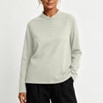 thumbnail image 5 of thefmos Women Plus Size Fall Winter Collared Long Sleeve Button Down Shirts Casual Pullover Tops Solid Loose Tunic Blouses Vacation Office Clothes, Khaki M, 5 of 6