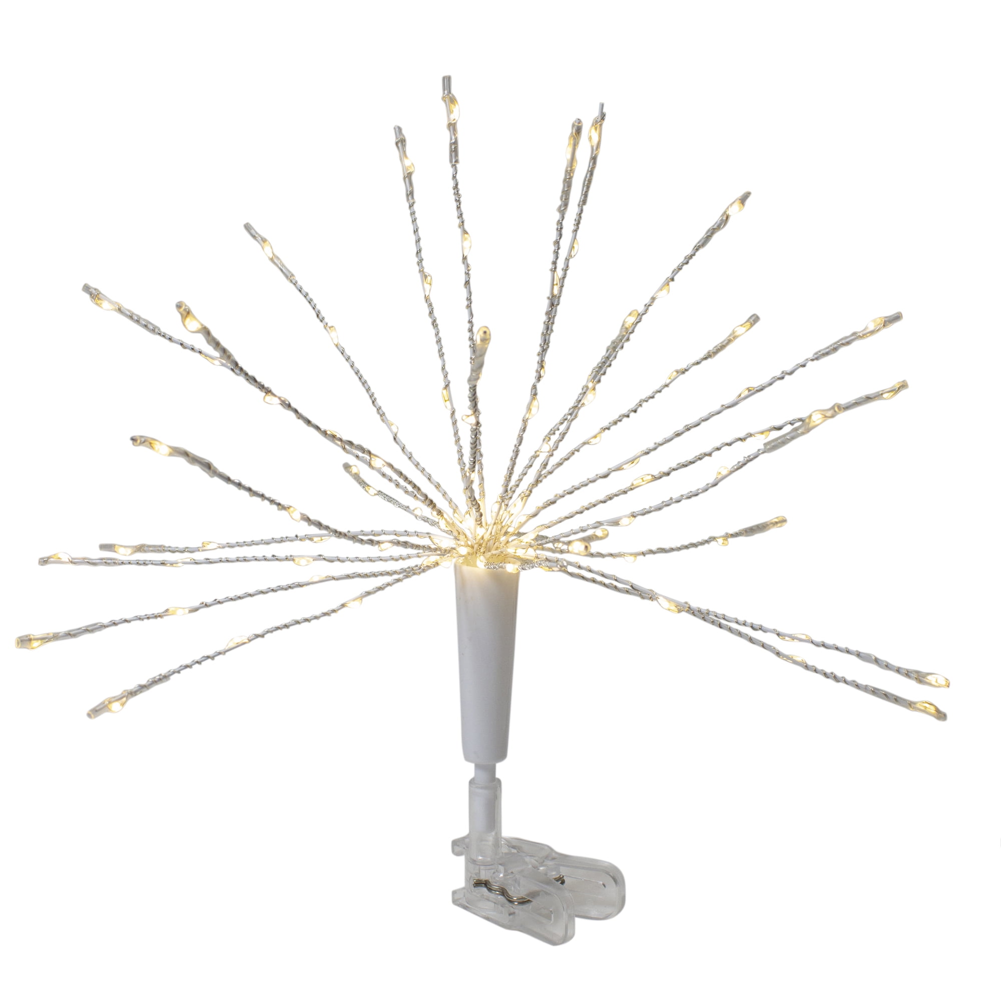 Warm white LED lighted firework tree topper Attached clip makes