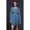 thumbnail image 5 of Bimba Blue Leaves & Chrysanthemum Floral Button Down Midi Dress Women Tunic Long Sleeve Smocked Top-X-Large, 5 of 7