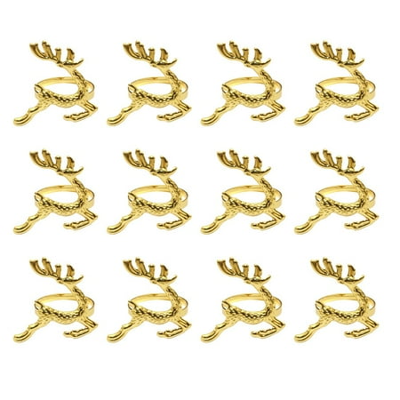 

Napkin Rings Set of 12 for Christmas Holiday Winter Wedding Elk Metal Home Decor