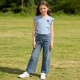 thumbnail image 5 of Girls Crop Top Ruffle Cap Sleeve Soft Cotton Side Tie Mushroom Applique Kids Kids Summer Blouse Blue,Size 4-5T, 5 of 7