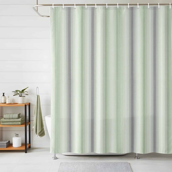 Sage Green Tan Striped Shower Curtains for Bathroom, Modern Boho Stripes Minimalist Waterproof Fabric Shower Curtain, Decorative Bathroom Curtain for Bathtub, 72"x84", No Hooks Included