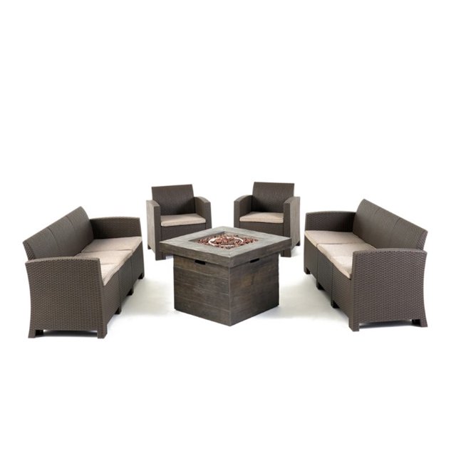 Noble House Jennings 5 Piece Outdoor Conversation Set in Brown