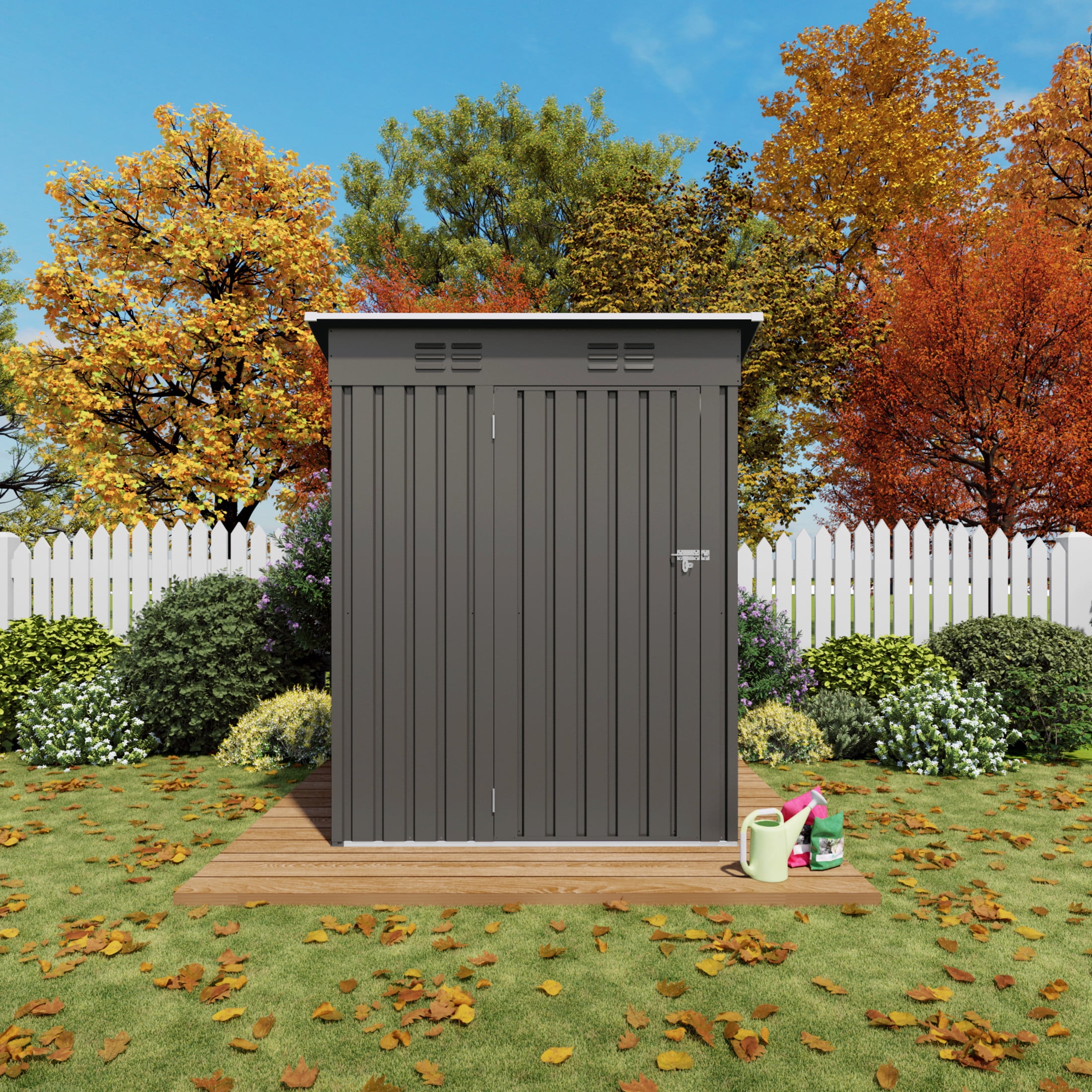 Noble House 5 x 3 FT Metal Outdoor Storage Shed with Lockable Door and Pitched Roof, Gray