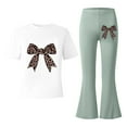 thumbnail image 4 of CAIVO Kids Fashion Girls Casual Outfit Sets Flare Pants And O-Neck Bowknot T-Shirts Tops Coordinated Two Piece Comfy Fashionable Clothes Sets, 4 of 5