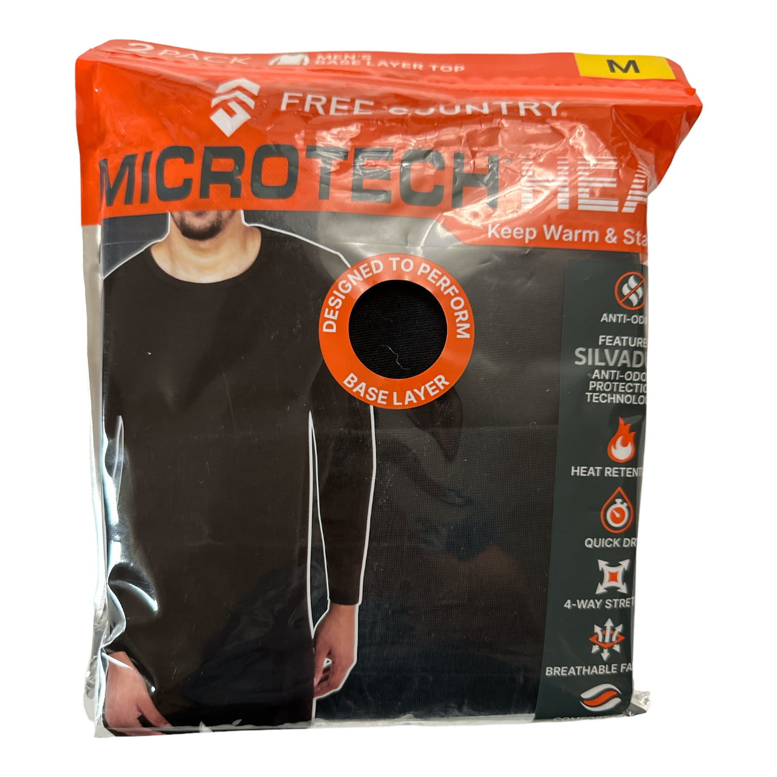 Free Country Men's 2Pack Microtech Moisture Wicking Base Layer Top (S)