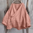 thumbnail image 2 of Shirts for Women Hanten Cardigan Long Sleeve Wrap Front Cotton Linen Retro Costume Irregular Shirt Tops M, 2 of 6