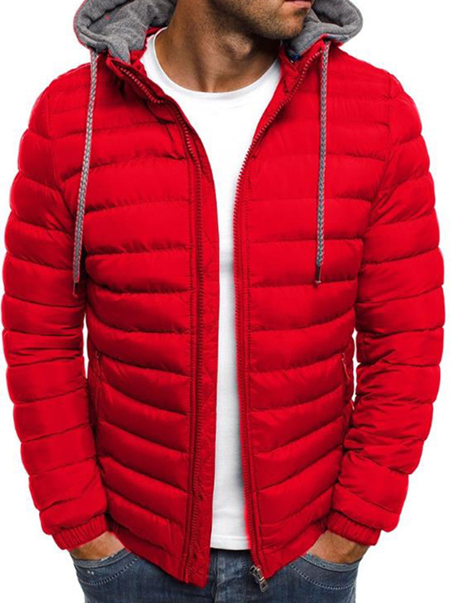 Men's Warm Winter Parka Quilted Padded Hooded Puffer Jacket Outwear Zipper Coat 