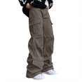 thumbnail image 2 of ZHOGXU Women Cargo Pants With Pockets High Waisted Solid Color Straight Fit Comfortable Fashion Trousers For Casual Daily Wear Brown L, 2 of 5