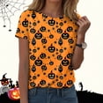 thumbnail image 1 of Akiihool Linen Shirts for Women Summer Halloween T Shirt Women Vintage Graphic Coffee Tees Shirt Short Sleeve Casual Funny Halloween Party Shirts (Orange,L), 1 of 8