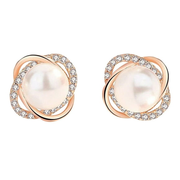Diamond Cubic Zirconia Hypoallergenic Jewelry Gift Silver Plated Pearl Earrings Female Diamond Encrusted Earrings 14K Gold Plated Flat Back Cartilage Earrings for Women Men