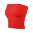 thumbnail image 2 of A2Y Women's Sexy Fitted Strapless Cotton Smocked Tube Crop Tops Ruby S, 2 of 3