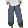 thumbnail image 3 of QATAINLAV Ofertas de Hoy en Liquidación Cotton Linen Pants for Women Summer Casual Elastic Waist Capri Pants Fashion Color Block Tulip Hem Wide Leg Cropped Pants with Pockets Navy M, 3 of 7