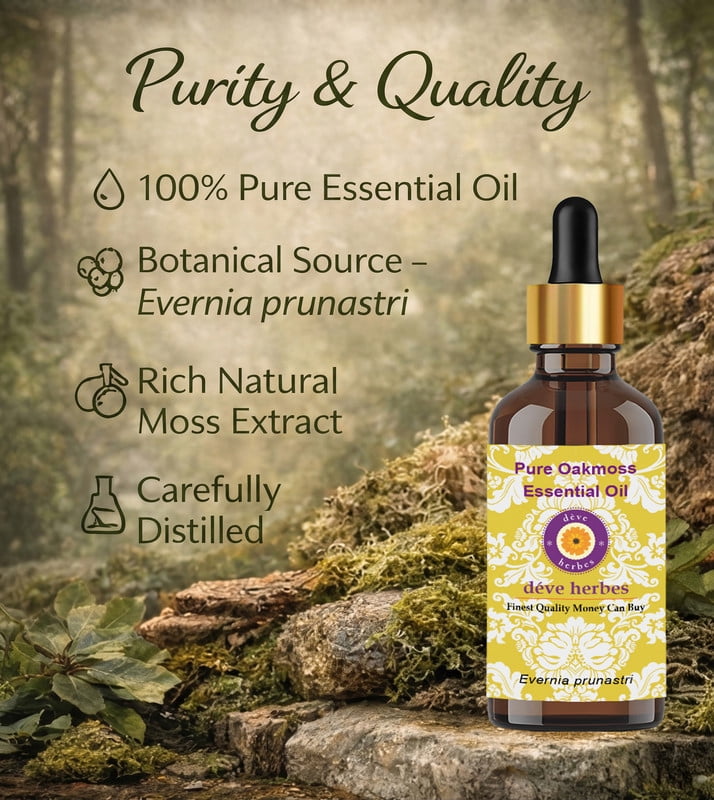 Deve Herbes Pure Oakmoss Essential Oil (Evernia prunastri) Steam Distilled, Natural & Aromatherapy Use 30ml with Glass Dropper