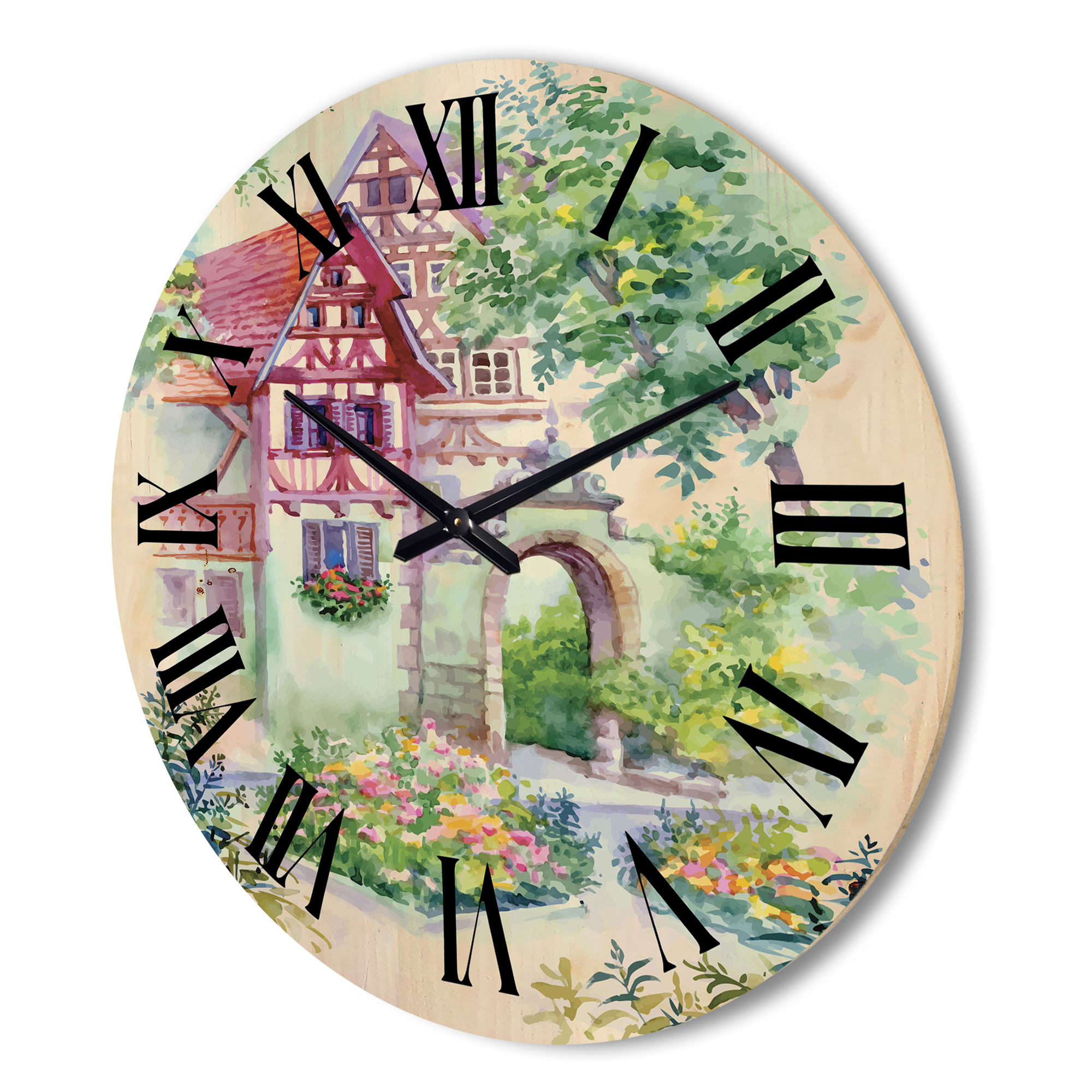 Designart 'Red Rustic House In The Country Side Landscape' Traditional Wood Wall Clock