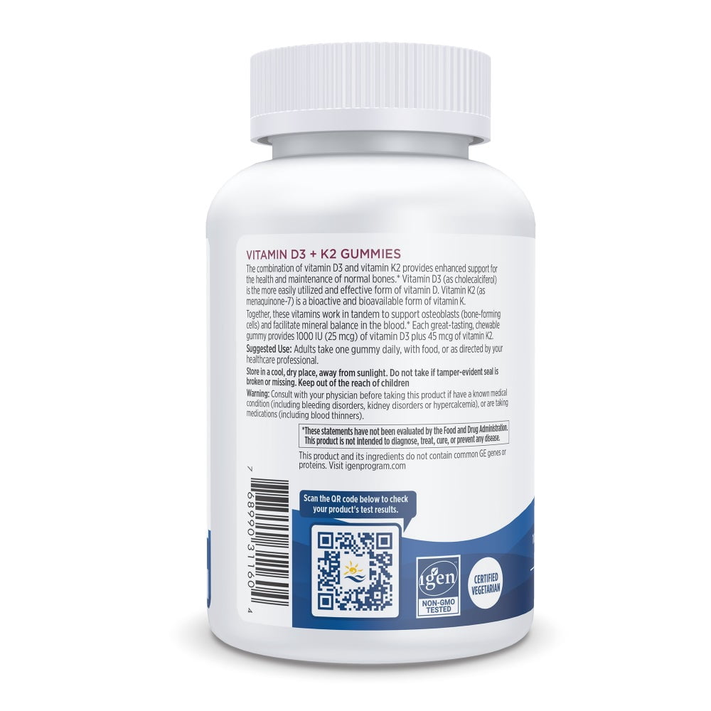 Nordic Naturals Vitamin D3+K2 Gummies, 1000 IU, Great Taste, Non-GMO 60 Ct