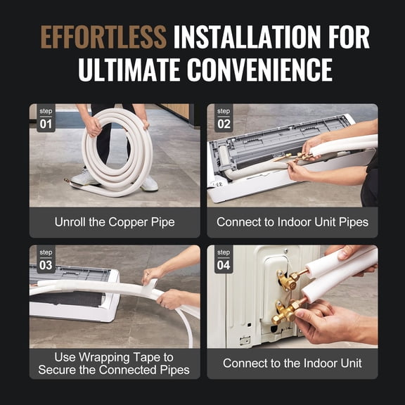 50FT Mini Split Line Set,1/4"&1/2"O.D Copper Pipes Tubing&Triple-Layer Insulation,for Mini Split Air Conditioning Refrigerant or Heating Pump Equipment&HVAC with Wrapping Strips.