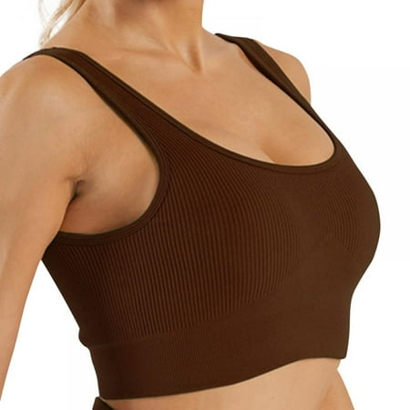 

Women Seamless Ribbed Sport Bra Removable Cups Workout Yoga Sport Bra Support Crop Top