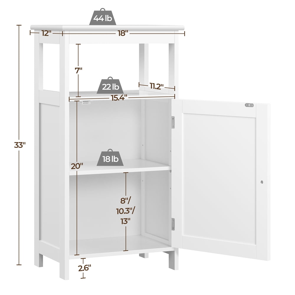 Yaheetech 4-Tier Bathroom Floor Cabinet with Single Door & Adjustable Shelf, White