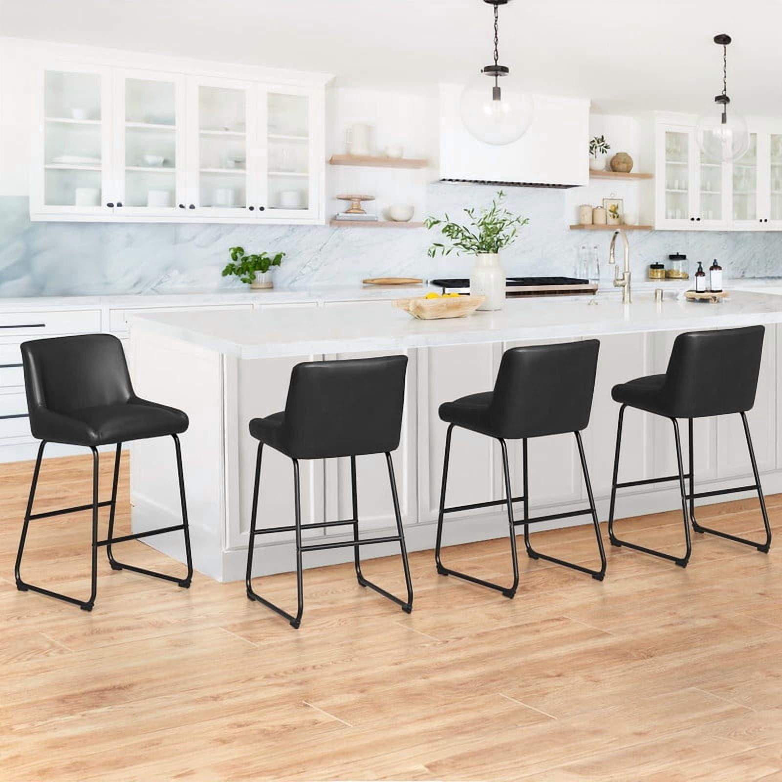 Dycanpo 26" Counter Height Bar Stools Set of 3, Faux Leather 2.5" Cushion, Black