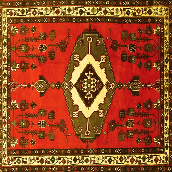 Ahgly Company Indoor Square Persian Yellow Traditional Area Rugs, 5' Square