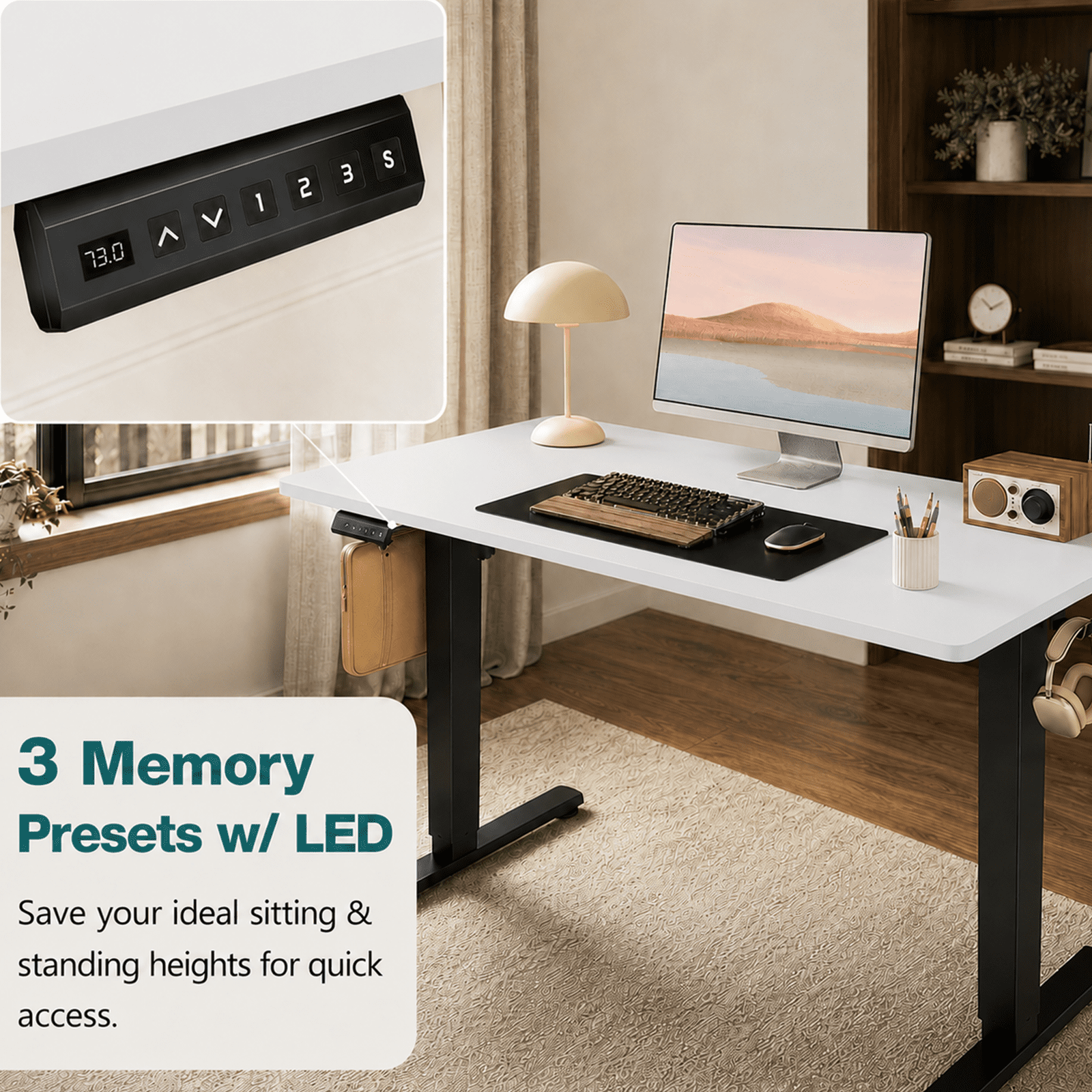Alvantor Standing Desk, 28.7''- 48'' Height Electric Height Adjustable Home Office Desk with 3 Memory Presets, Sit and Stand Up, T-Shaped Frame