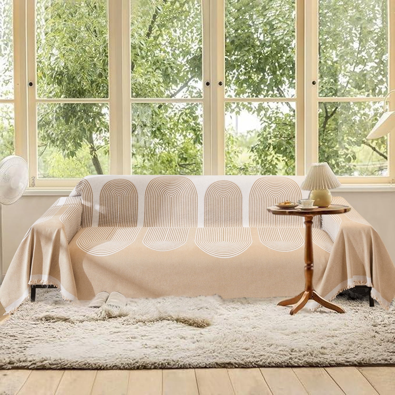 NAYOROOM Artistic Beige Sofa Cover，Couch Cover Protector Slipcover Sofa Towel Furniture Cover for Living Room（71"x 134" X-Large）